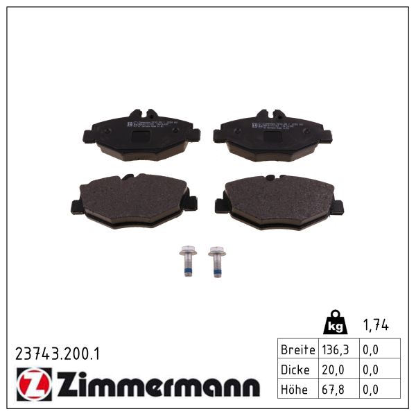 ZIMMERMANN Bremseklodser 237432001 foraksel for MERCEDES-BENZ MERCEDES-BENZ (BBDC)