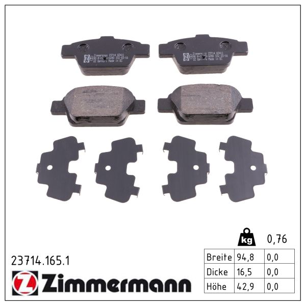 ZIMMERMANN Bremseklodser 237141651 bagaksel for FIAT