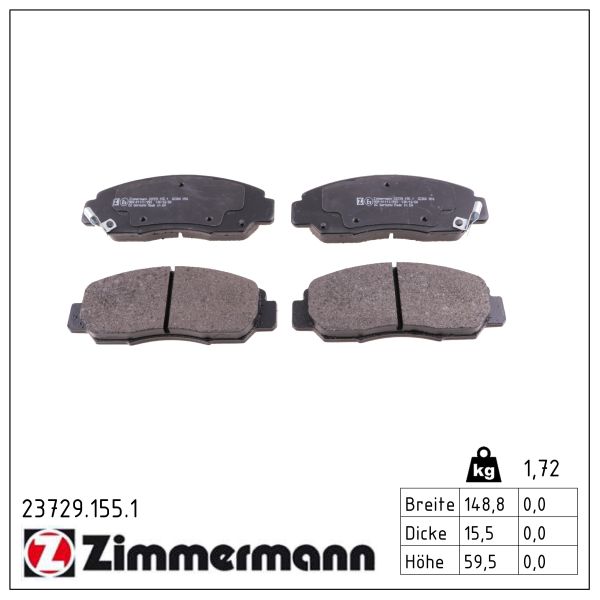 ZIMMERMANN Bremseklodser 237291551 for HONDA (DONGFENG) HONDA (GAC) HONDA