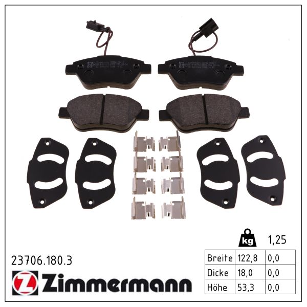 ZIMMERMANN Bremseklodser 237061803 foraksel for FIAT CITROËN/PEUGEOT