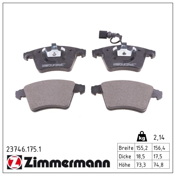 ZIMMERMANN Bremseklodser 237461751 foraksel for VAG