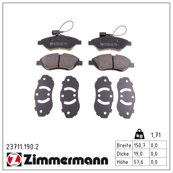 ZIMMERMANN Bremseklodser 237111902 foraksel for FIAT