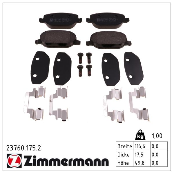 ZIMMERMANN Bremseklodser 237601752 bagaksel for LANCIA ALFA ROMEO
