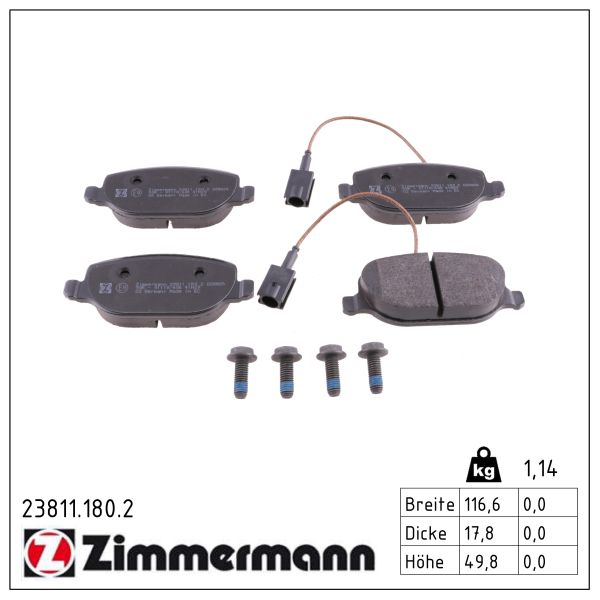 ZIMMERMANN Bremseklodser 238111802 bagaksel for ALFA ROMEO
