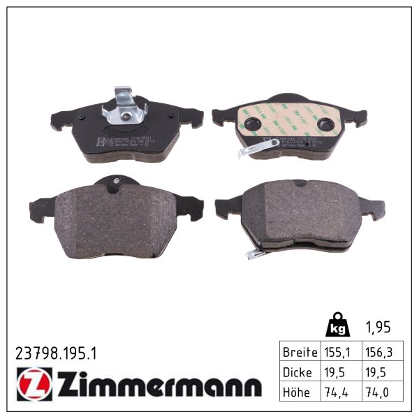 ZIMMERMANN Bremseklodser 237981951 foraksel for OPEL SAAB VAUXHALL