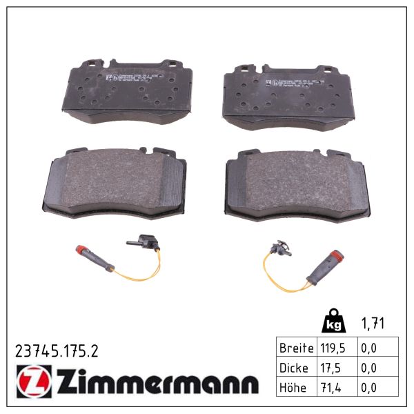 ZIMMERMANN Bremseklodser 237451752 foraksel for MERCEDES-BENZ (BBDC) MERCEDES-BENZ