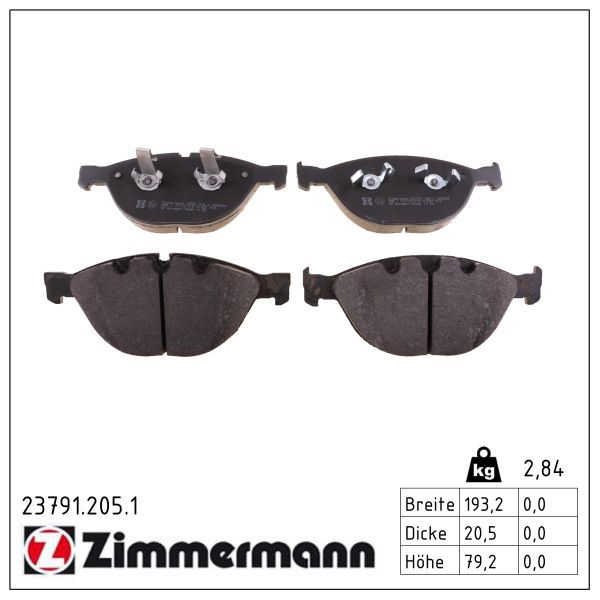 ZIMMERMANN Bremseklodser 237912051 foraksel for BMW ROLLS-ROYCE
