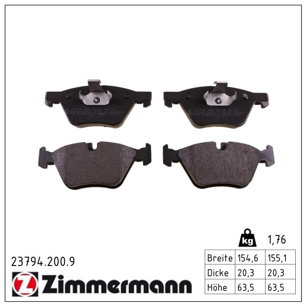 ZIMMERMANN Bremseklodser 237942009 foraksel for BMW BMW (BRILLIANCE)