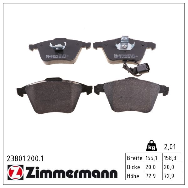 ZIMMERMANN Bremseklodser 238012001 foraksel for VAG