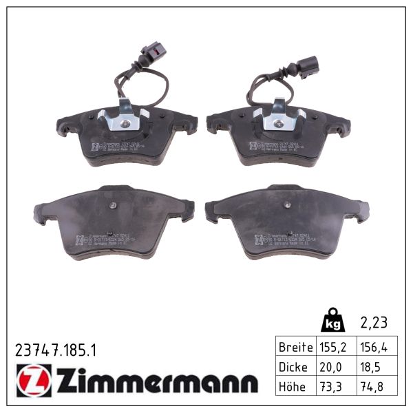 ZIMMERMANN Bremseklodser 237471851 foraksel for VAG