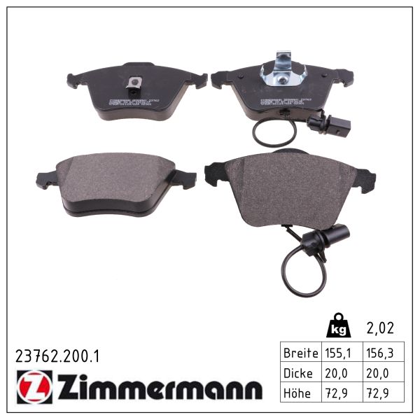 ZIMMERMANN Bremseklodser 237622001 foraksel for VAG