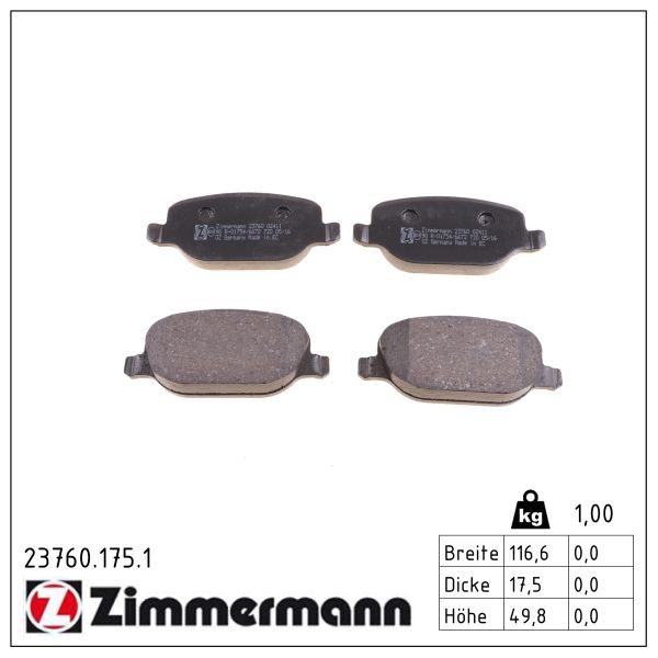 ZIMMERMANN Bremseklodser 237601751 bagaksel for LANCIA ALFA ROMEO