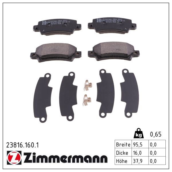 ZIMMERMANN Bremseklodser 238161601 bagaksel for TOYOTA