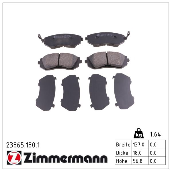 ZIMMERMANN Bremseklodser 238651801 foraksel for SUBARU