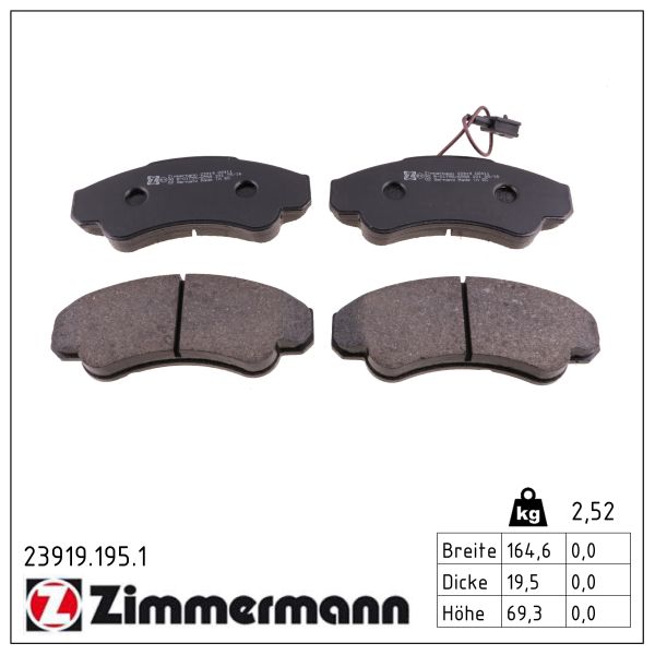 ZIMMERMANN Bremseklodser 239191951 foraksel for CITROËN/PEUGEOT FIAT