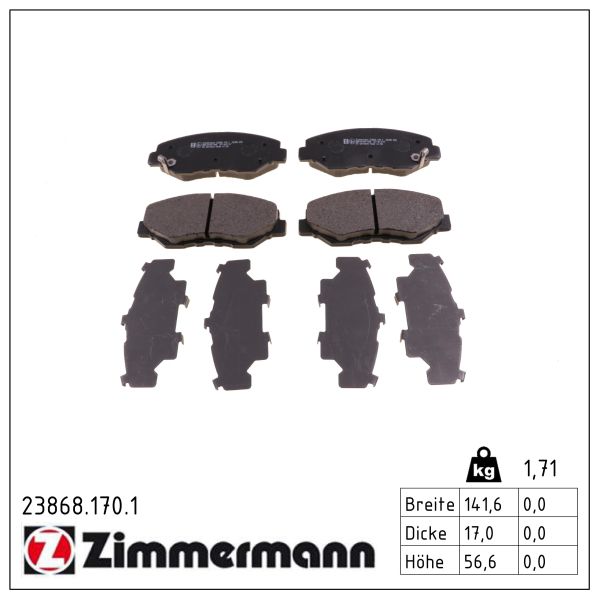 ZIMMERMANN Bremseklodser 238681701 foraksel for HONDA HONDA (DONGFENG)