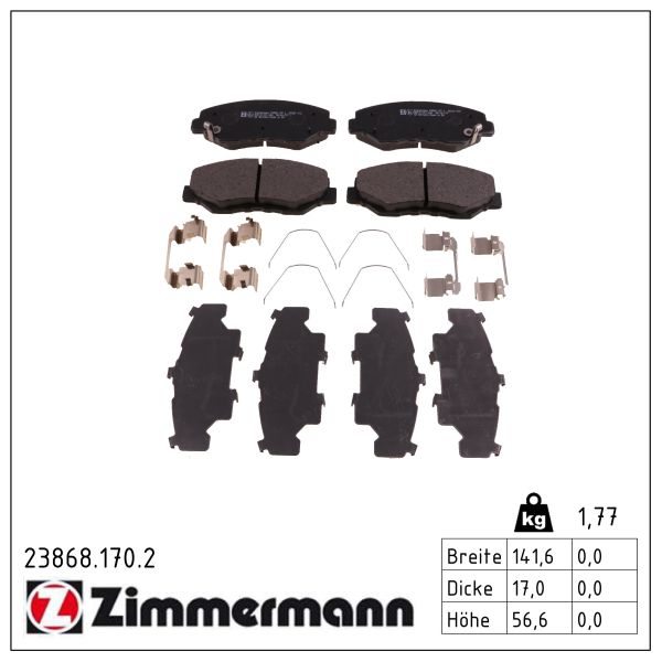 ZIMMERMANN Bremseklodser 238681702 foraksel for HONDA HONDA (DONGFENG)