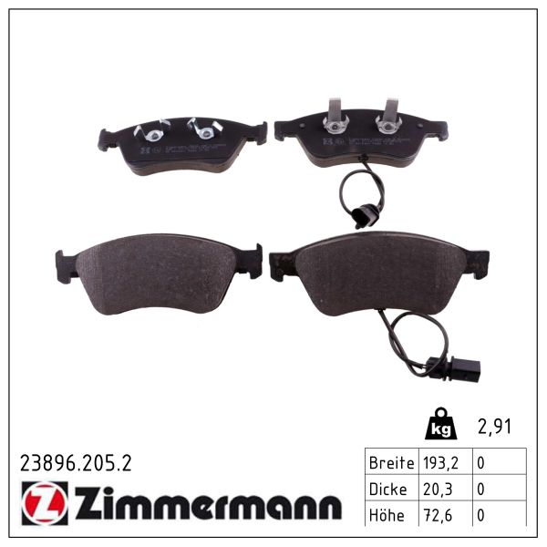 ZIMMERMANN Bremseklodser 238962052 foraksel for VAG