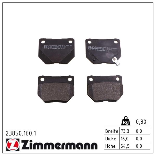 ZIMMERMANN Bremseklodser 238501601 bagaksel for SUBARU