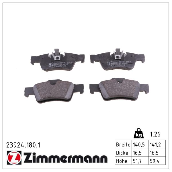 ZIMMERMANN Bremseklodser 239241801 bagaksel for MERCEDES-BENZ
