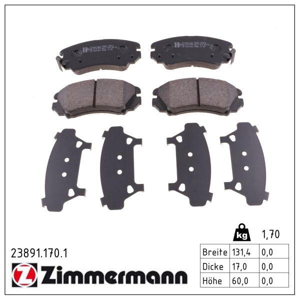 ZIMMERMANN Bremseklodser 238911701 foraksel for HYUNDAI KIA