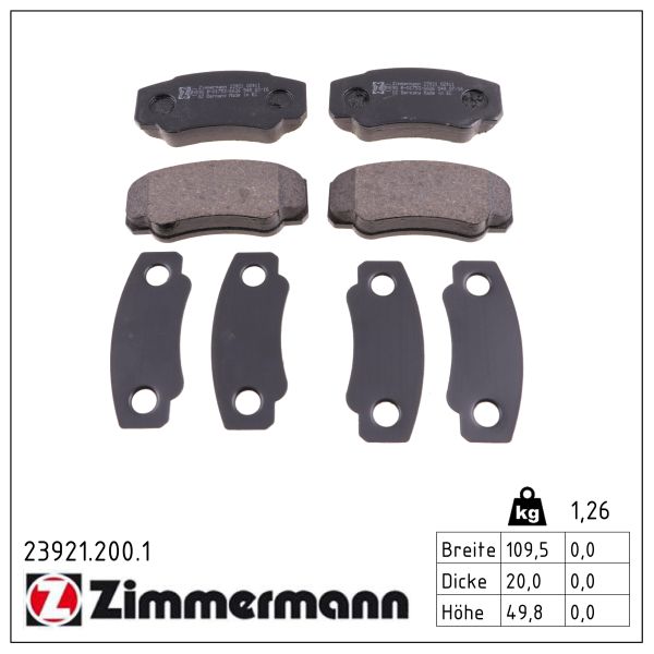 ZIMMERMANN Bremseklodser 239212001 bagaksel for CITROËN/PEUGEOT FIAT
