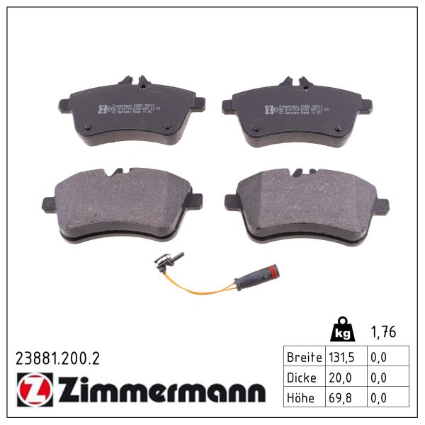 ZIMMERMANN Bremseklodser 238812002 foraksel for MERCEDES-BENZ