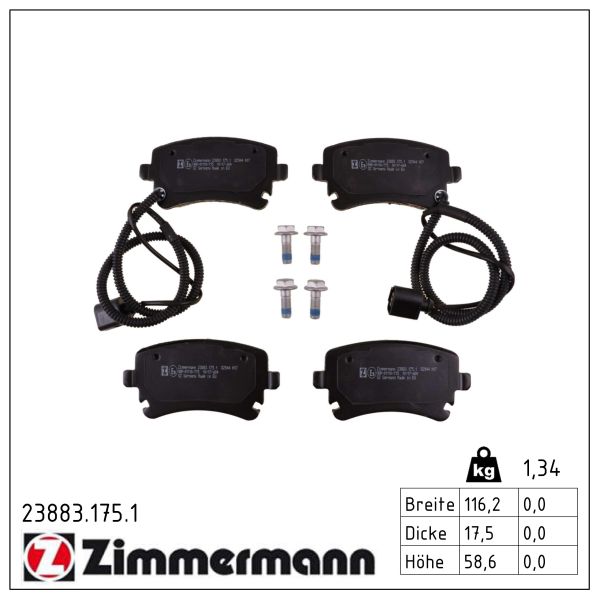 ZIMMERMANN Bremseklodser 238831751 bagaksel for VAG