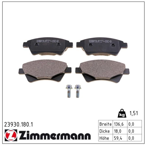 ZIMMERMANN Bremseklodser 239301801 foraksel for RENAULT