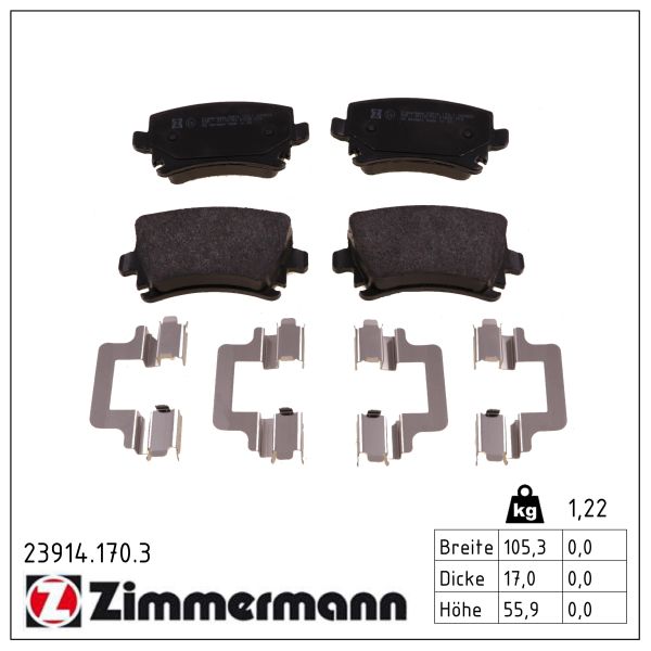 ZIMMERMANN Bremseklodser 239141703 bagaksel for VAG SKODA (SVW)