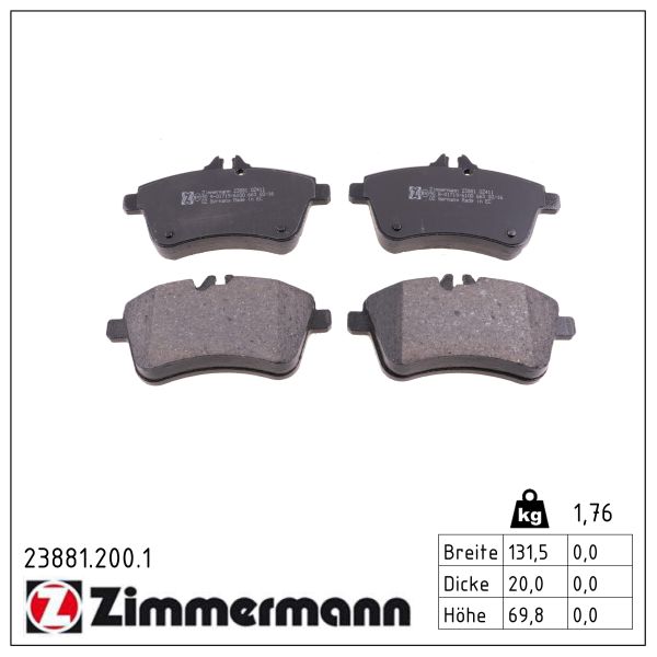 ZIMMERMANN Bremseklodser 238812001 foraksel for MERCEDES-BENZ