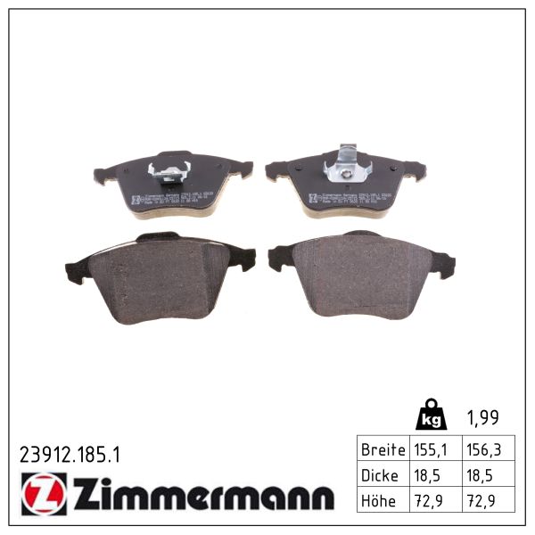ZIMMERMANN Bremseklodser 239121851 foraksel for FORD OPEL VOLVO (CHANGAN) VOLVO SAAB MAZDA