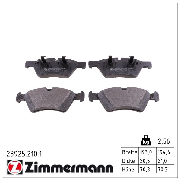 ZIMMERMANN Bremseklodser 239252101 foraksel for MERCEDES-BENZ