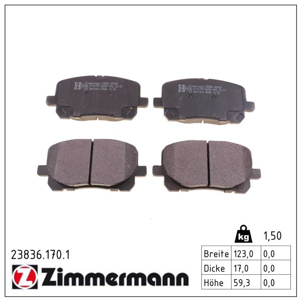 ZIMMERMANN Bremseklodser 238361701 foraksel for TOYOTA