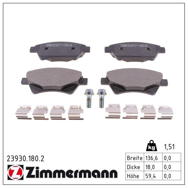 ZIMMERMANN Bremseklodser 239301802 foraksel for RENAULT