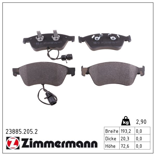 ZIMMERMANN Bremseklodser 238852052 foraksel for VAG