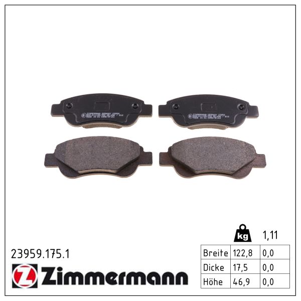 ZIMMERMANN Bremseklodser 239591751 foraksel for CITROËN/PEUGEOT TOYOTA