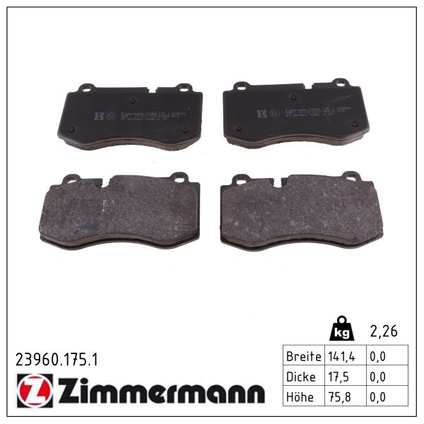 ZIMMERMANN Bremseklodser 239601751 foraksel for MERCEDES-BENZ