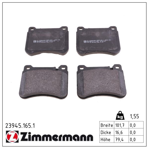 ZIMMERMANN Bremseklodser 239451651 foraksel for MERCEDES-BENZ