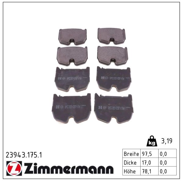 ZIMMERMANN Bremseklodser 239431751 foraksel for MERCEDES-BENZ