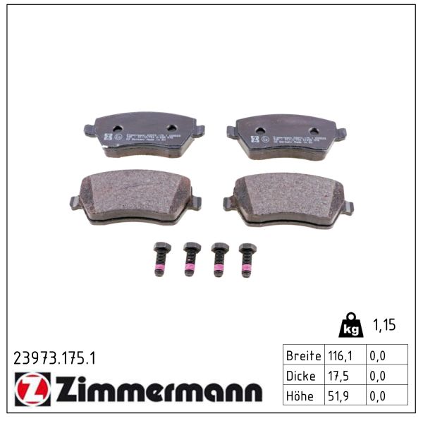 ZIMMERMANN Bremseklodser 239731751 foraksel for MERCEDES-BENZ NISSAN DACIA RENAULT