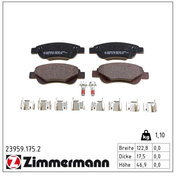 ZIMMERMANN Bremseklodser 239591752 foraksel for CITROËN/PEUGEOT TOYOTA