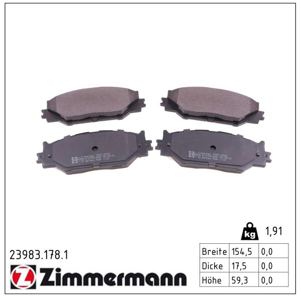 ZIMMERMANN Bremseklodser 239831781 foraksel for LEXUS TOYOTA