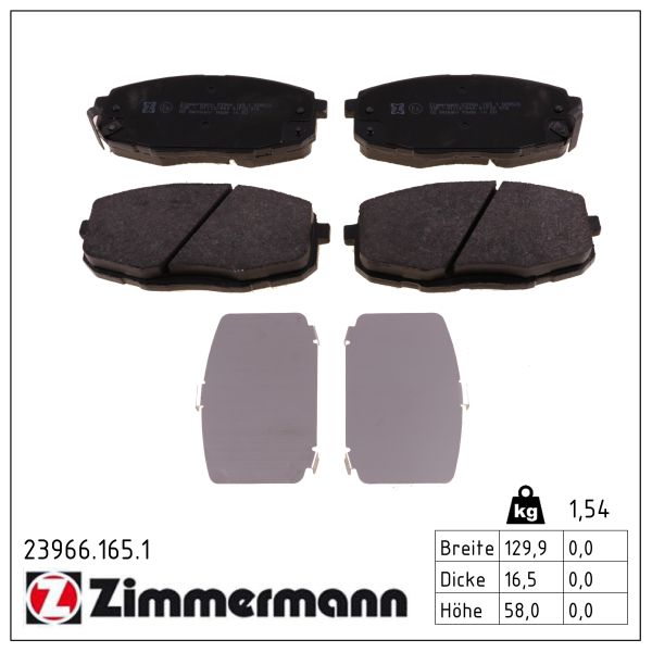 ZIMMERMANN Bremseklodser 239661651 foraksel for HYUNDAI KIA