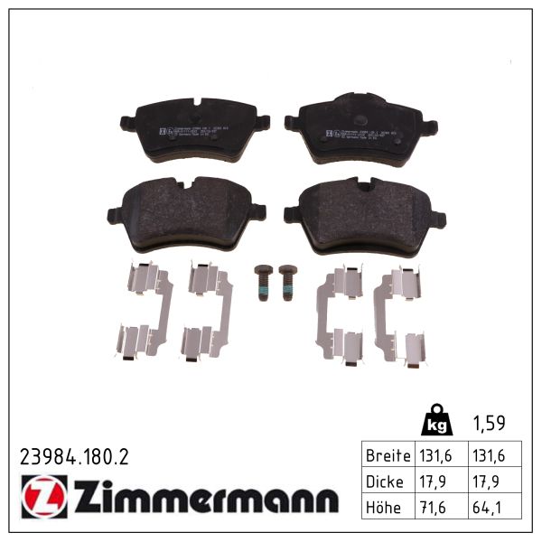 ZIMMERMANN Bremseklodser 239841802 foraksel for MINI