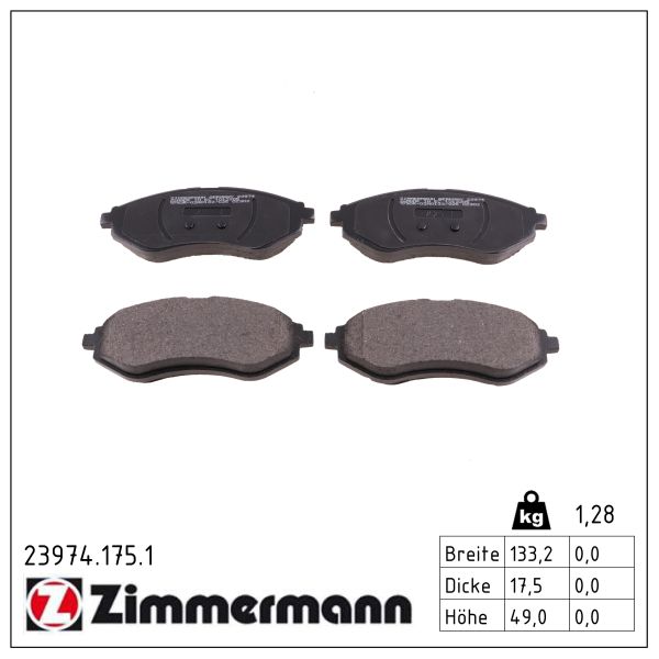 ZIMMERMANN Bremseklodser 239741751 foraksel for DAEWOO