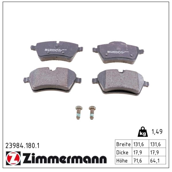 ZIMMERMANN Bremseklodser 239841801 foraksel for MINI