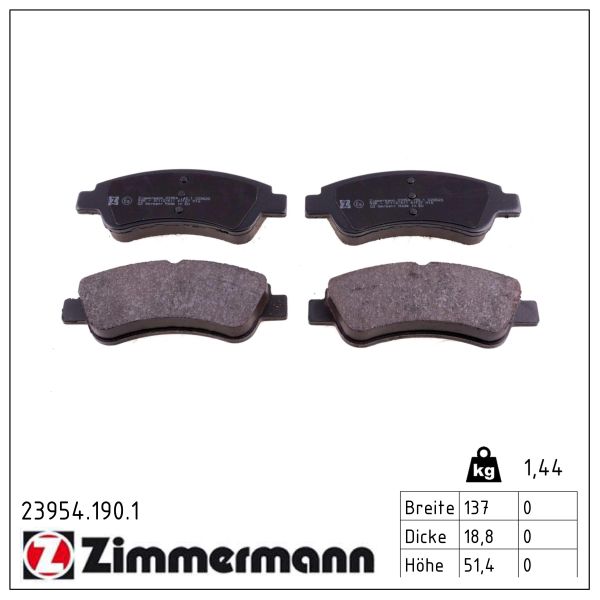 ZIMMERMANN Bremseklodser 239541901 foraksel for CITROËN/PEUGEOT