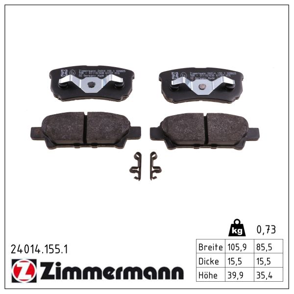 ZIMMERMANN Bremseklodser 240141551 bagaksel for CHRYSLER JEEP MITSUBISHI