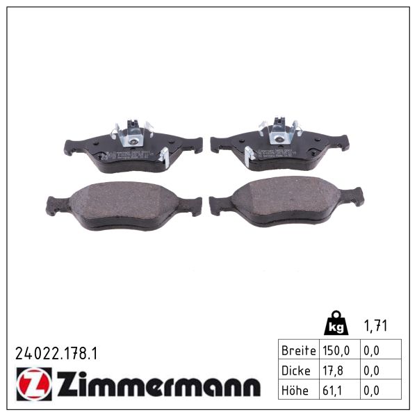 ZIMMERMANN Bremseklodser 240221781 foraksel for TOYOTA